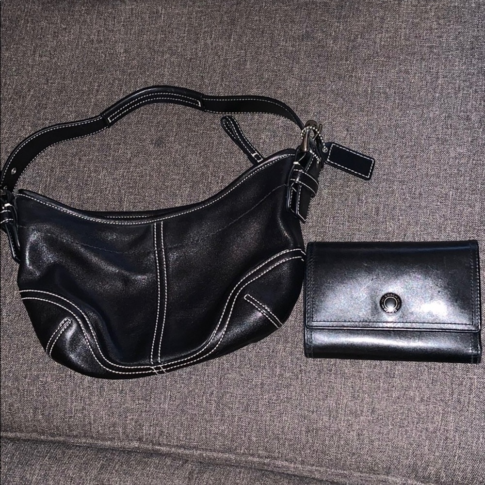 Black leather hobo bag & matching wallet